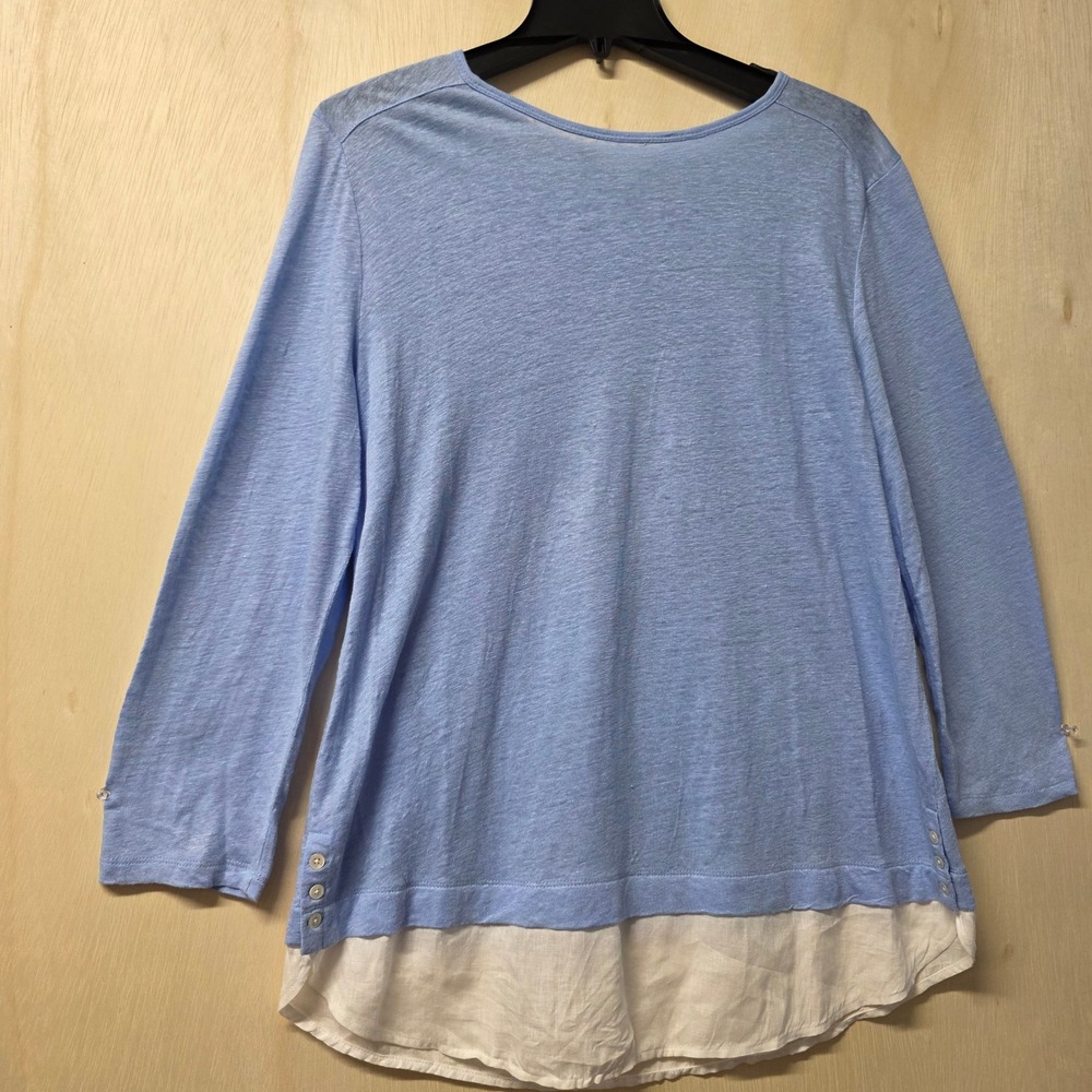 J. Jill Love Linen Blue Layered Hem Long Sleeve Top Medium Side Button Detail - Picture 16 of 16